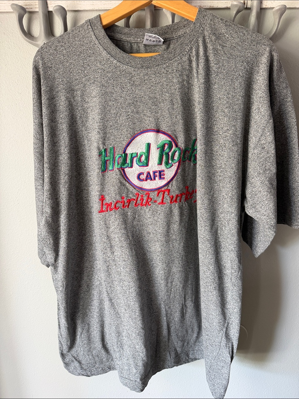 Hard Rock Cafe Gray Tee with Green and Red Embroidered Logo